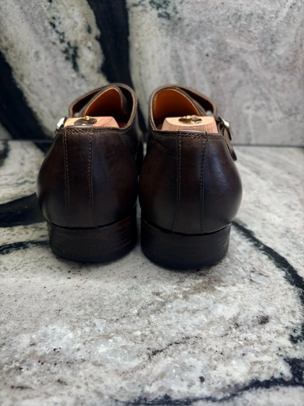 Santoni Fatte a Mano Brown Double Monk Strap Shoes UK 8.5 US 9.5 Handmade Italy